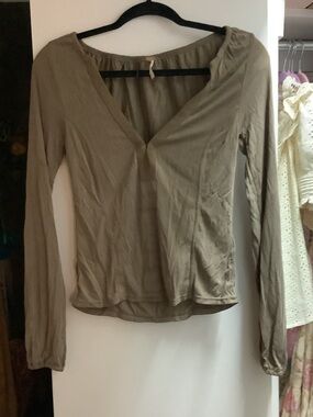 Free People Putty V-Neck Long Sleeve Top